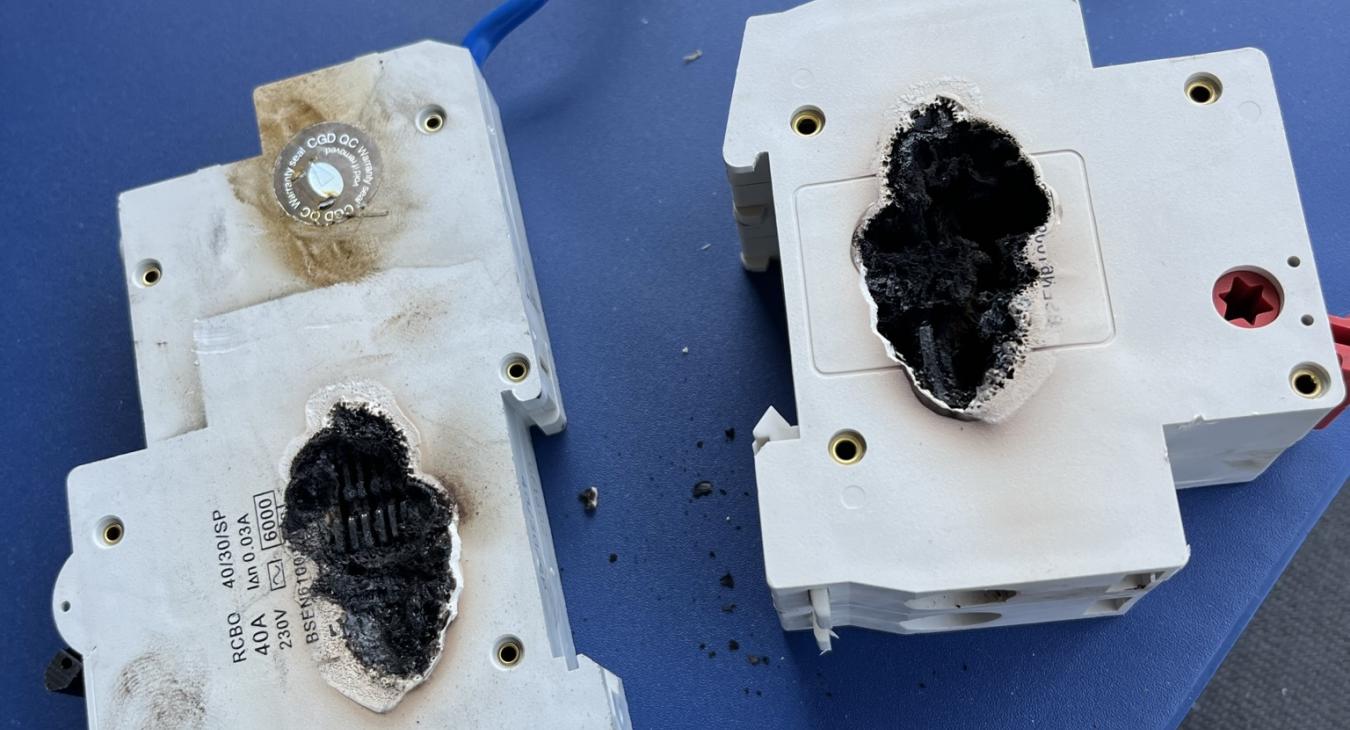 Yeovil Electrics in Sherbourne - Emergency Electrician Near Me - Burnt MCBs from consumer unit